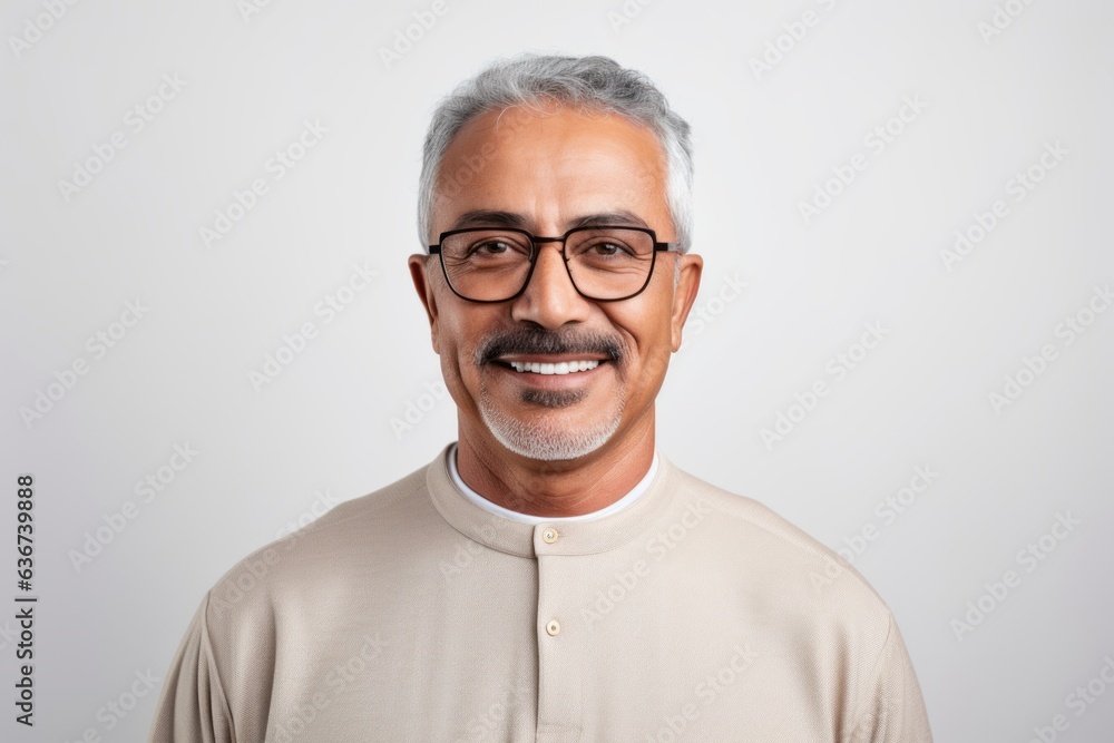 Portrait of Indian senior man with eyeglasses on white background Portrait of Indian senior man with eyeglasses on white background