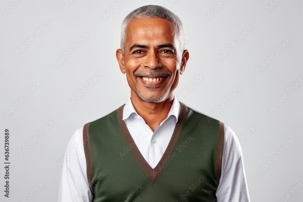 Portrait of happy mature Indian man smiling at camera over white background Portrait of happy mature Indian man smiling at camera over white background
