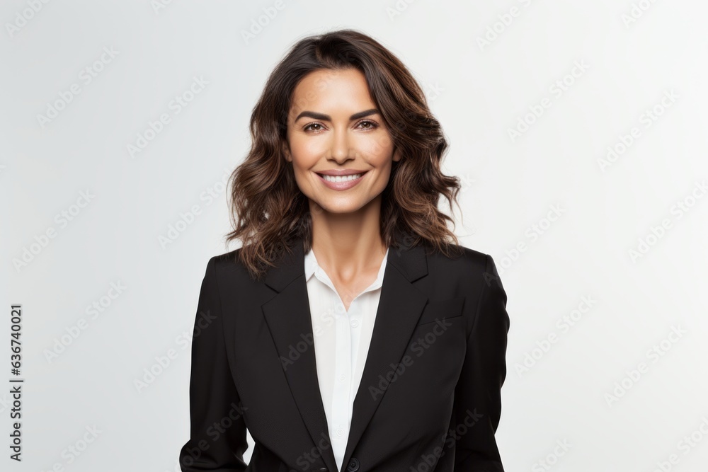Portrait of a Saudi Arabian woman in her 40s in a white background wearing a classic blazer Portrait of a Saudi Arabian woman in her 40s in a white background wearing a classic blazer