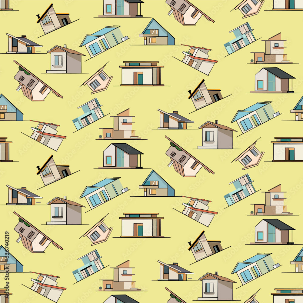 Vector seamless half-drop pattern, with house Vector seamless half-drop pattern, with house