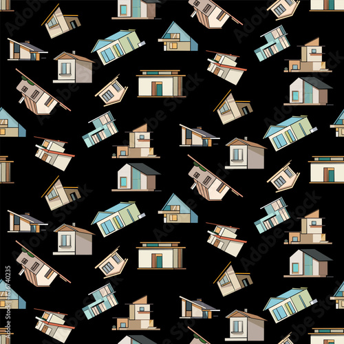 Vector seamless half-drop pattern, with house