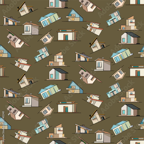 Vector seamless half-drop pattern, with house