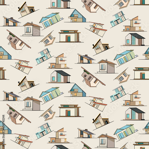 Vector seamless half-drop pattern, with house