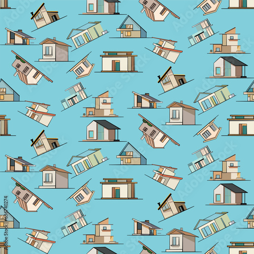 Vector seamless half-drop pattern, with house