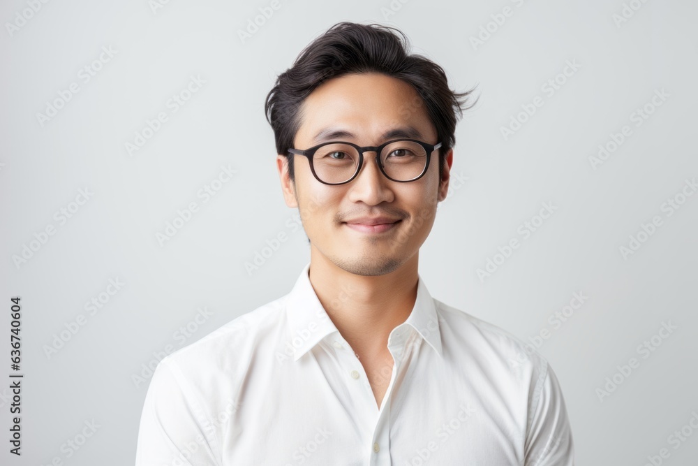 Portrait of a handsome asian man with eyeglasses looking at camera