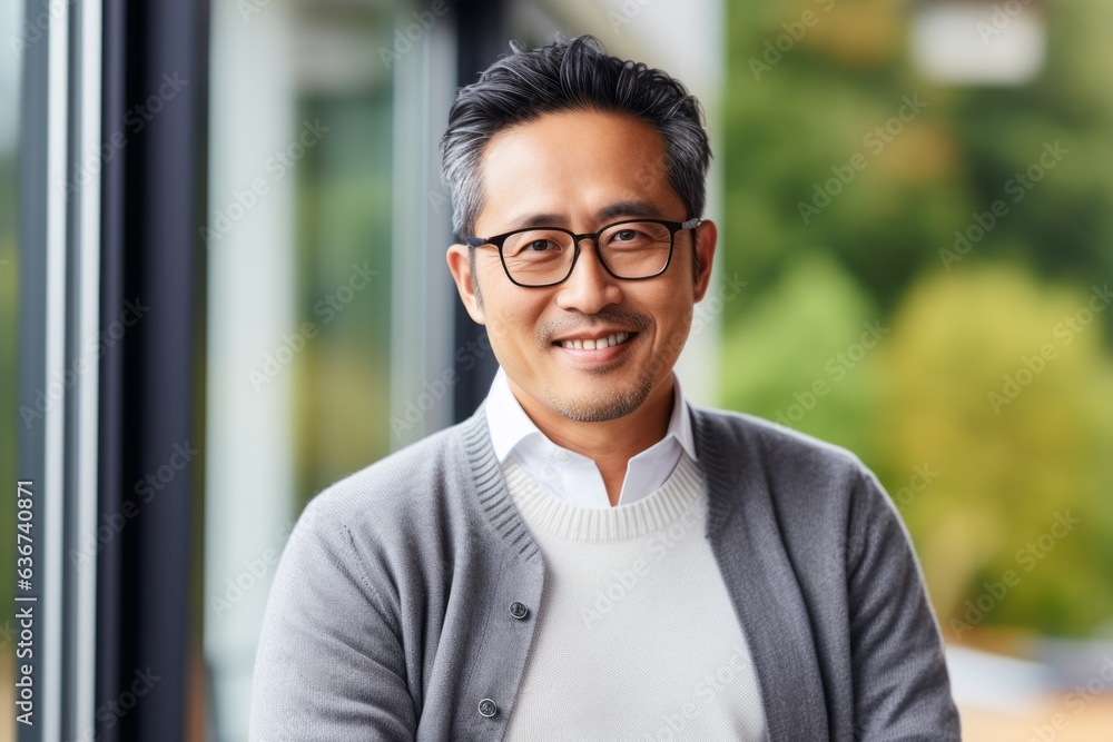 business, people and office concept - smiling asian man in eyeglasses at office business, people and office concept - smiling asian man in eyeglasses at office