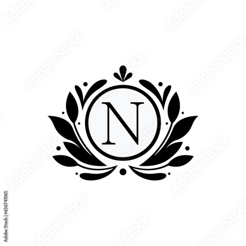 Flower Design Premium Logo Alphabet N