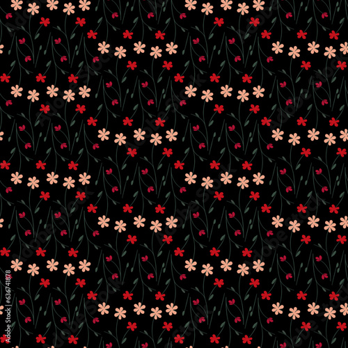 Vector seamless half-drop pattern, with flower © eLifeS