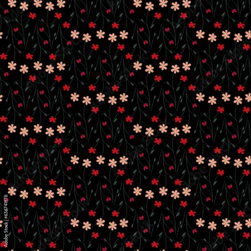 Fototapeta Vector seamless half-drop pattern, with flower