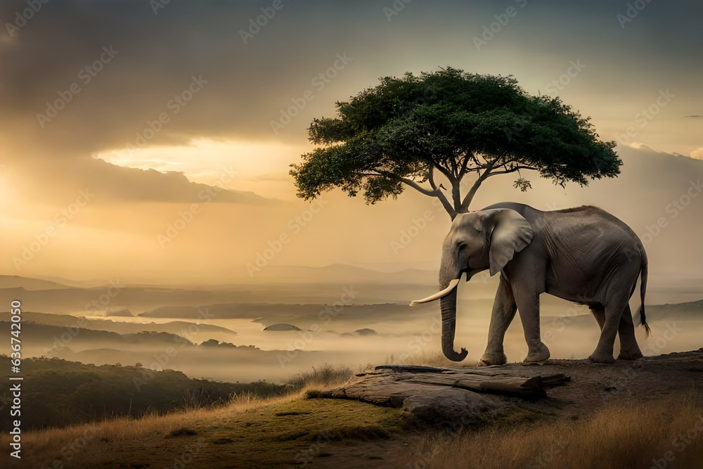 Fototapeta premium elephant in the sunset