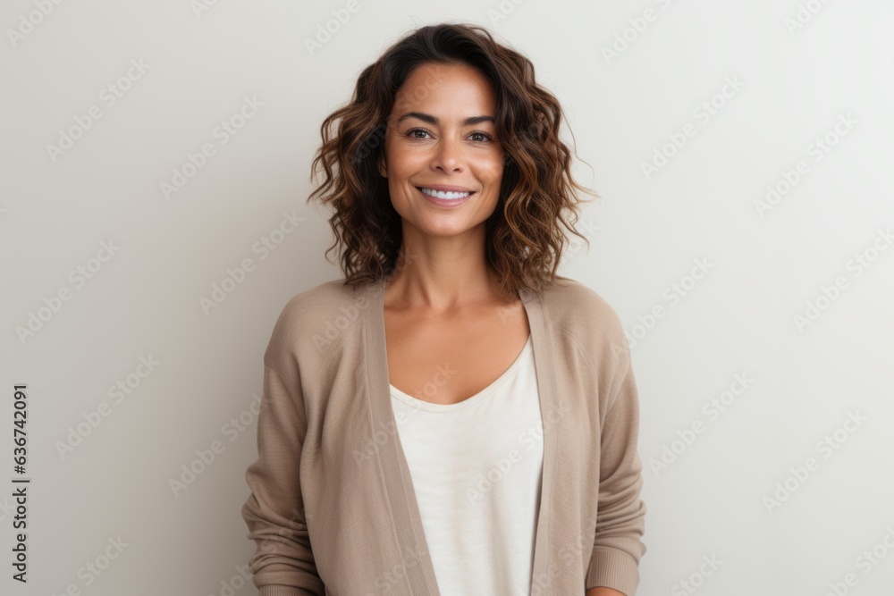 Portrait of a beautiful young woman with curly hair smiling at camera. Portrait of a beautiful young woman with curly hair smiling at camera.