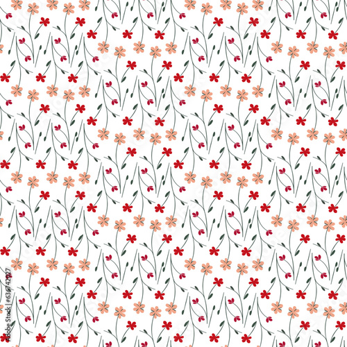 Vector seamless half-drop pattern, with flower