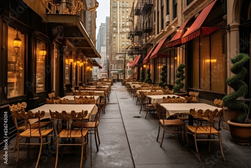 Deserted restaurant in Manhattan due to COVID outdoor dining restrictions. Generative AI