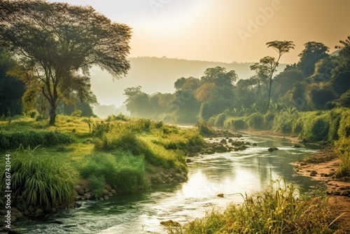 Scenic view of a river in Africa. Generative AI