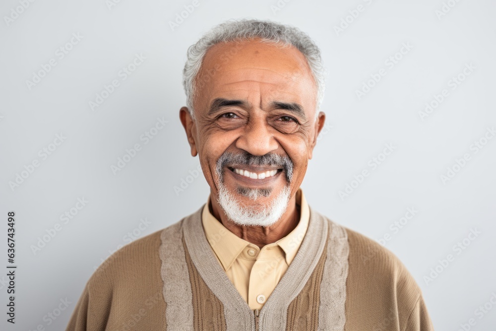 Portrait of happy senior Indian man smiling at camera, isolated on grey background Portrait of happy senior Indian man smiling at camera, isolated on grey background