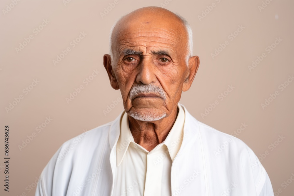 Portrait of an old Indian man with grey hair and white shirt Portrait of an old Indian man with grey hair and white shirt