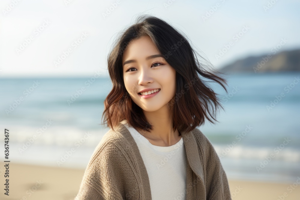 Portrait of a beautiful young asian woman smiling on the beach Portrait of a beautiful young asian woman smiling on the beach