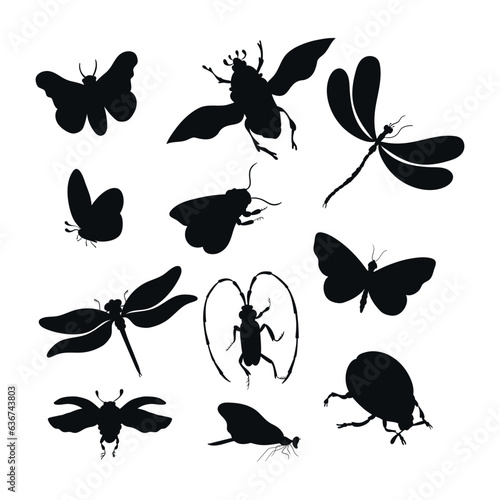 Individual silhouettes of insects. Vector illustration