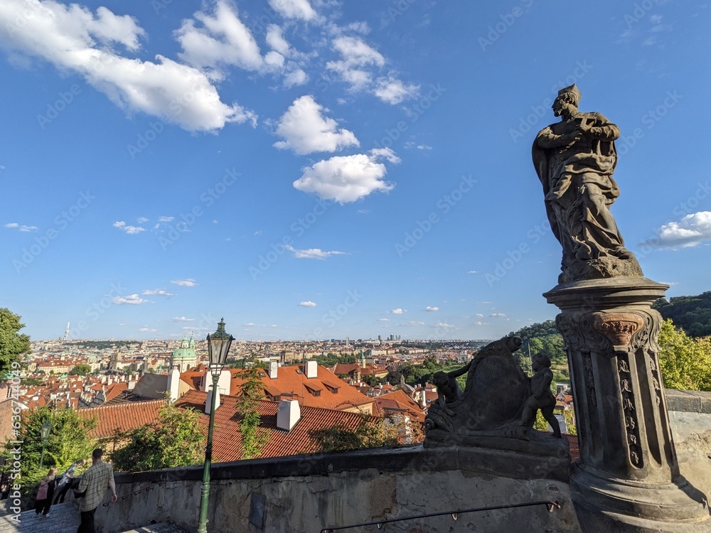 Panorama of the roofs of Prague from Prague's Castle, Czech Republic - August 2023