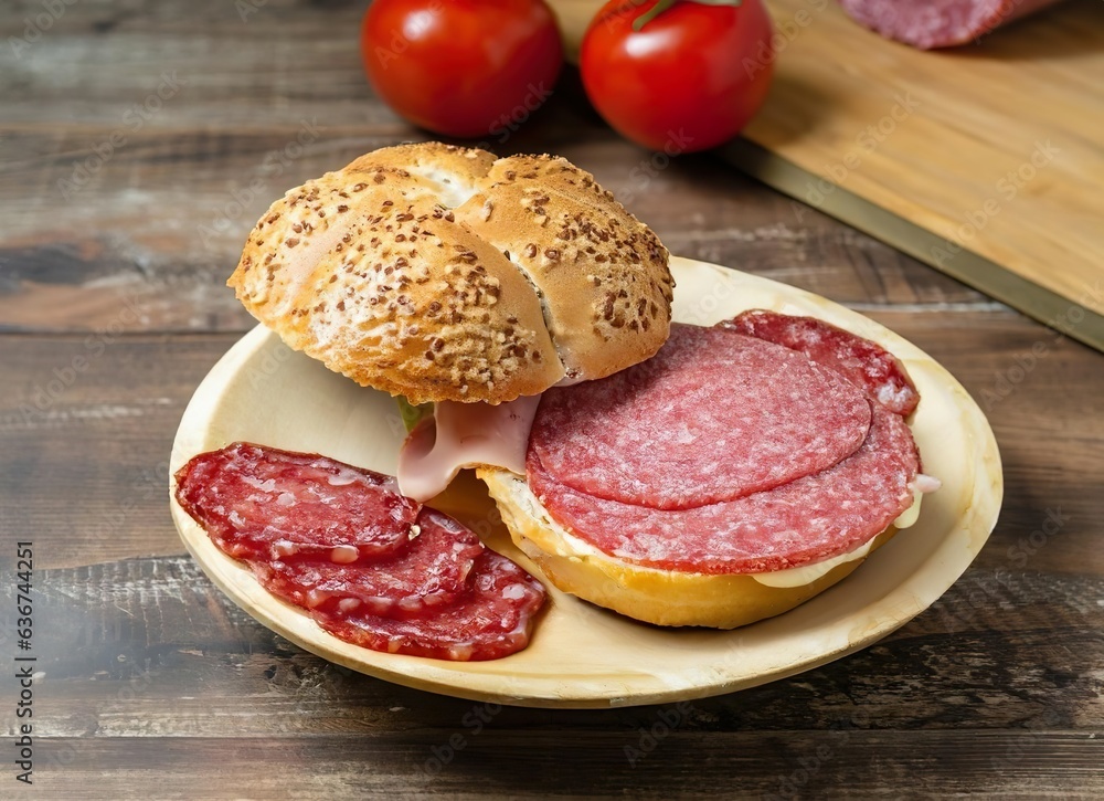 a sandwich with meat and let and tomato on a wooden board a sandwich with meat and let and tomato on a wooden board