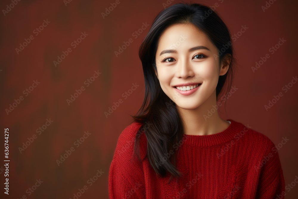 Portrait of a Chinese woman in her 30s in an abstract background wearing a cozy sweater Portrait of a Chinese woman in her 30s in an abstract background wearing a cozy sweater
