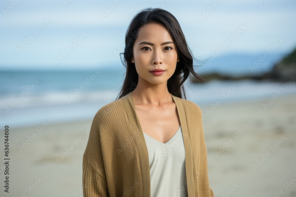 Portrait of asian woman standing on the beach at seaside Portrait of asian woman standing on the beach at seaside