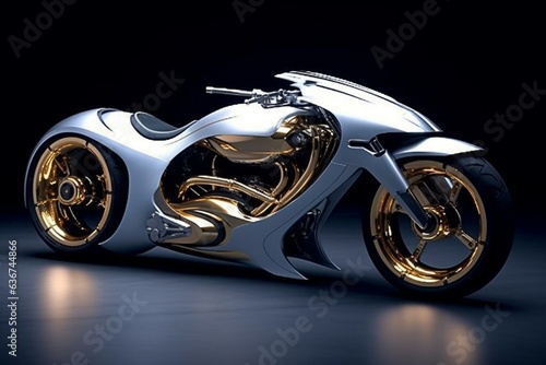 A futuristic bike with protective plating. Made with advanced technology. Generative AI © Edward