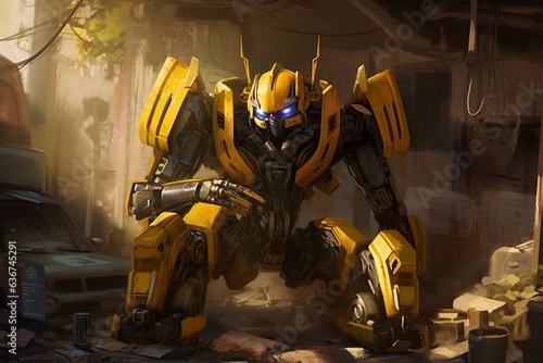 Canvas Print A Transformer hero named Optimus Prime with his Autobot ally Bumblebee