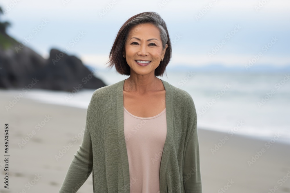 Portrait of happy mature woman standing on beach at the day time Portrait of happy mature woman standing on beach at the day time
