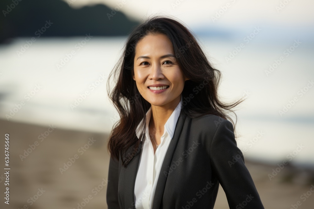Portrait of a beautiful asian businesswoman smiling at the beach Portrait of a beautiful asian businesswoman smiling at the beach