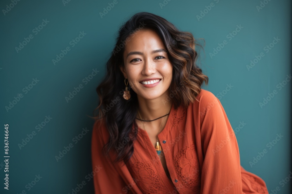 Portrait of a Indonesian woman in her 30s in an abstract background wearing a chic cardigan Portrait of a Indonesian woman in her 30s in an abstract background wearing a chic cardigan
