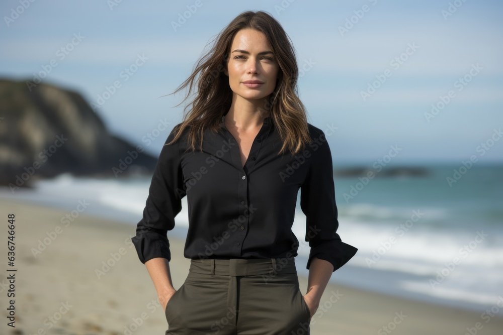 Portrait of a beautiful young businesswoman standing on the beach. Portrait of a beautiful young businesswoman standing on the beach.