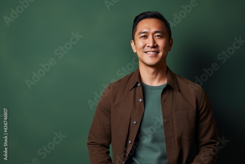 Portrait of a Indonesian man in his 30s in an abstract background wearing a chic cardigan