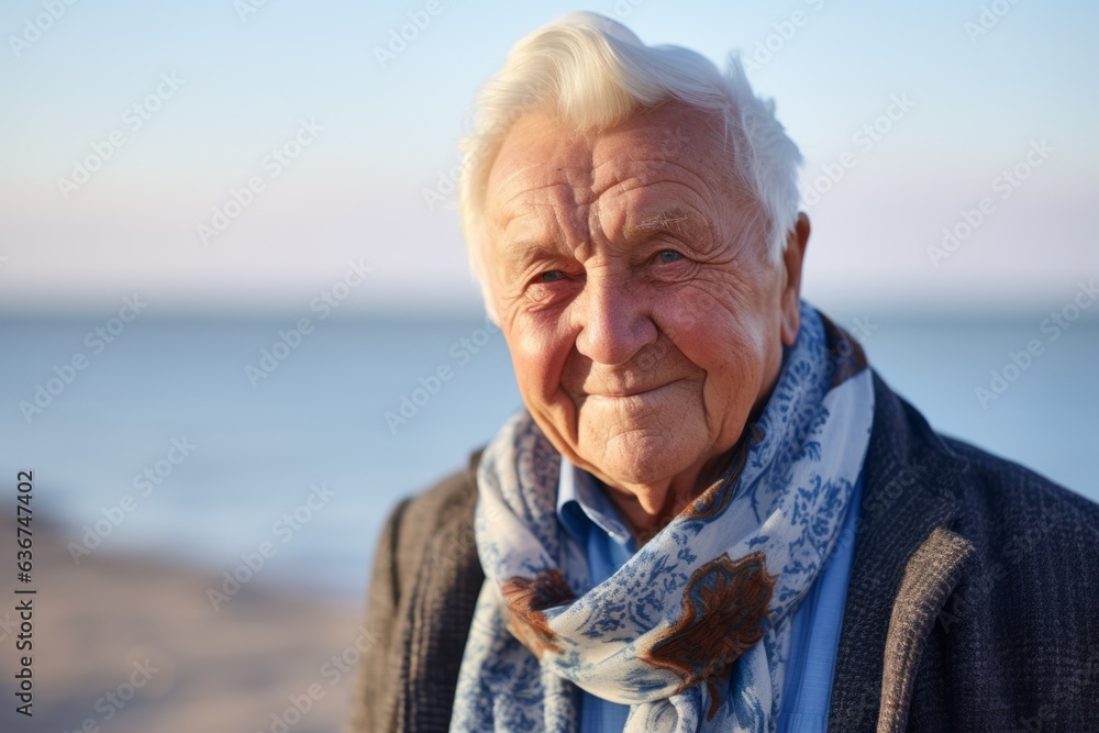 Portrait of smiling senior man on the beach at autumn day. Portrait of smiling senior man on the beach at autumn day.