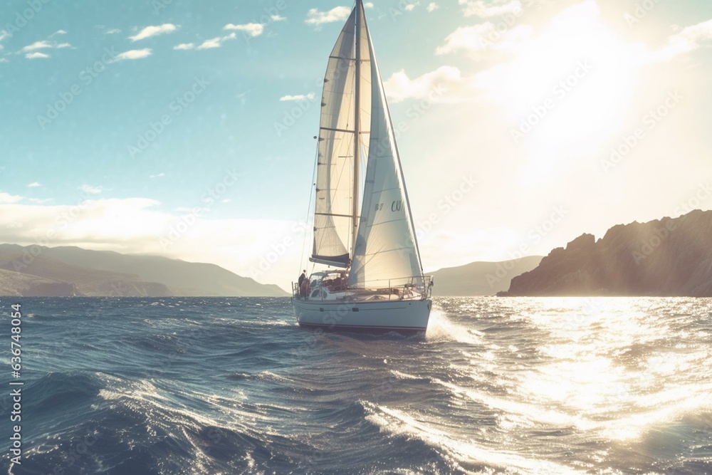Sailboat exploring the ocean. Representing thrill & liberation. Generative AI