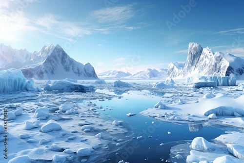 3d ice landscape of Antarctic winter. Generative AI © Anika