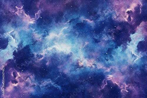 Expansive cosmic wallpaper with galaxies and universe motifs in deep shades of blue and purple. Generative AI