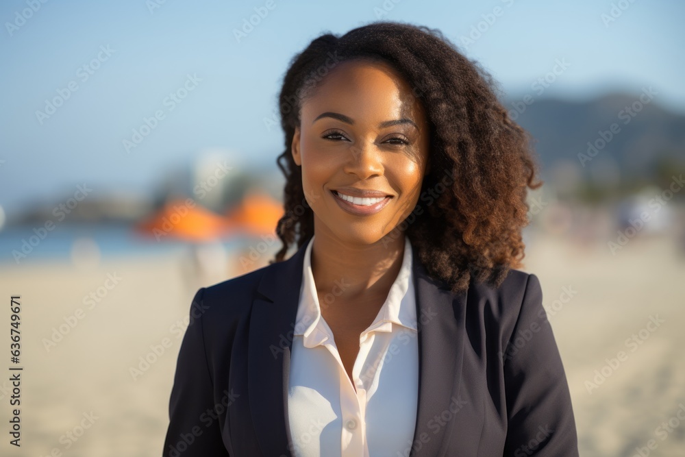 Portrait of a smiling african american businesswoman on the beach Portrait of a smiling african american businesswoman on the beach