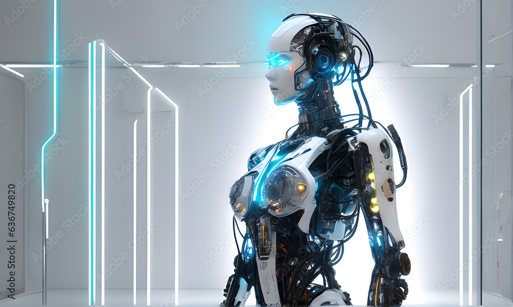 Naklejka premium White Modern Robot - Android Robot - Generative AI