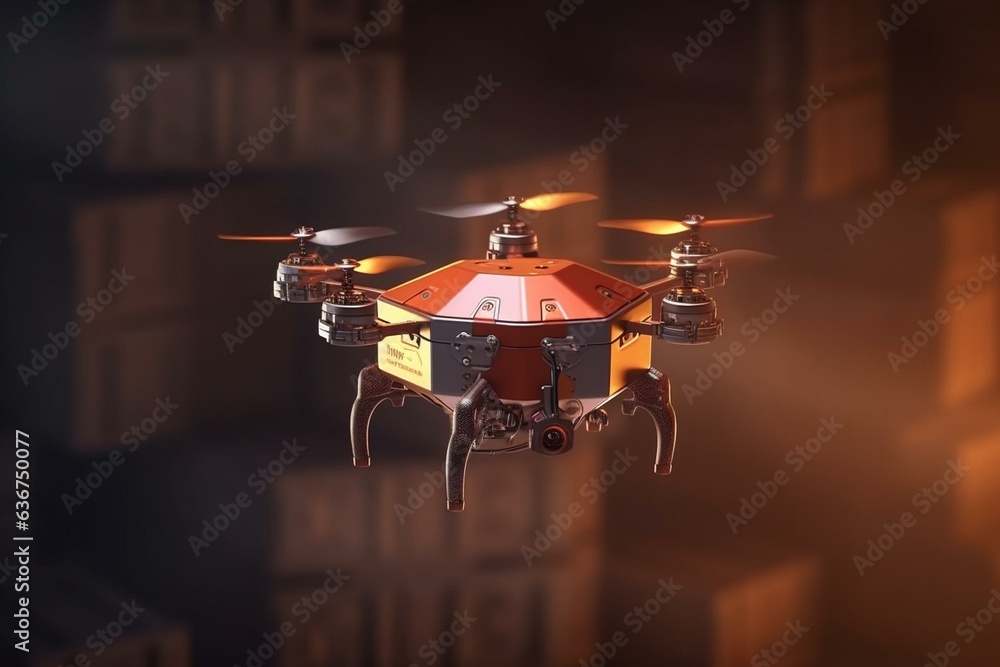 Drone delivers box. Mockup. Generative AI