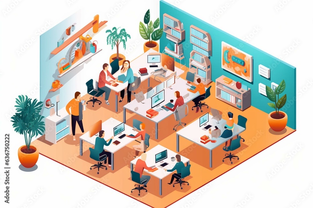 Illustration of a collaborative office environment focused on teamwork and achieving success together. Generative AI