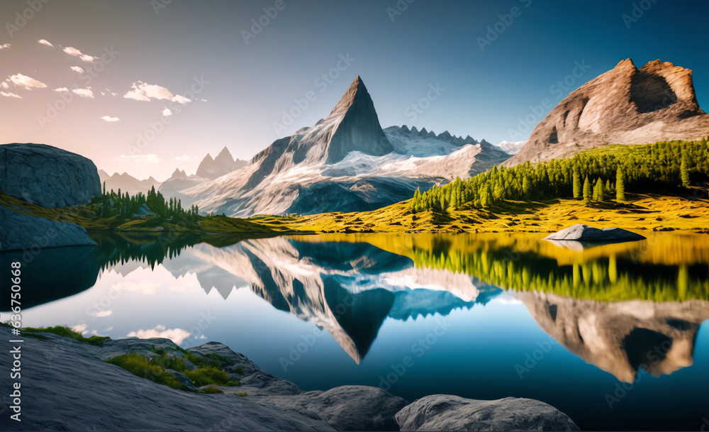 A Mountain Sunrise Over a Serene Alpine Lake