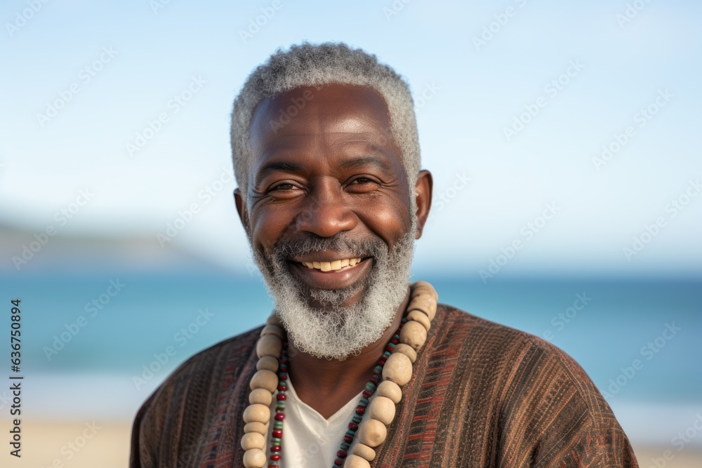 Portrait of a senior African man smiling at the camera on the beach Portrait of a senior African man smiling at the camera on the beach