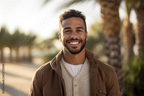Obraz na płótnie Portrait of a Saudi Arabian man in his 20s in a beach background wearing a chic cardigan w salonie