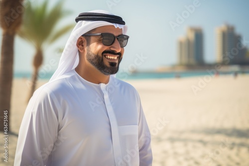 Obraz na płótnie Portrait of young arabian man with sunglasses at the beach w salonie