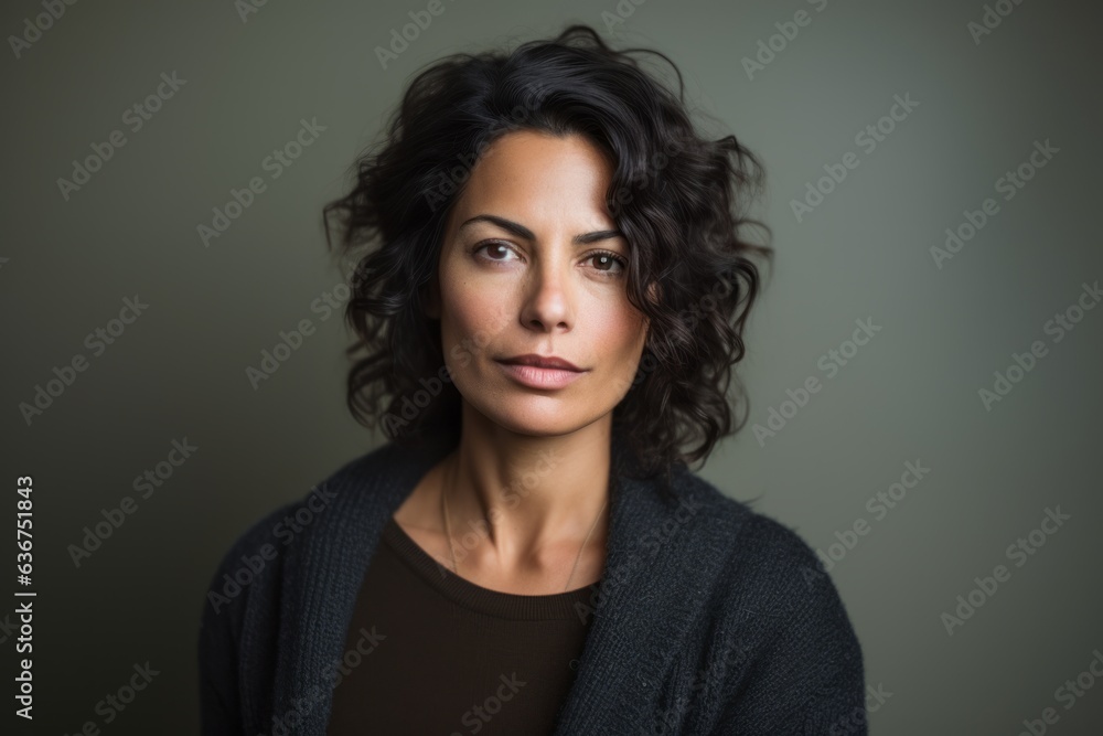 Portrait of a Brazilian woman in her 40s in an abstract background wearing a cozy sweater Portrait of a Brazilian woman in her 40s in an abstract background wearing a cozy sweater