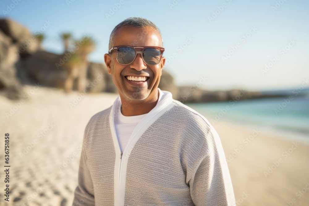 Portrait of smiling man wearing sunglasses at beach on a sunny day