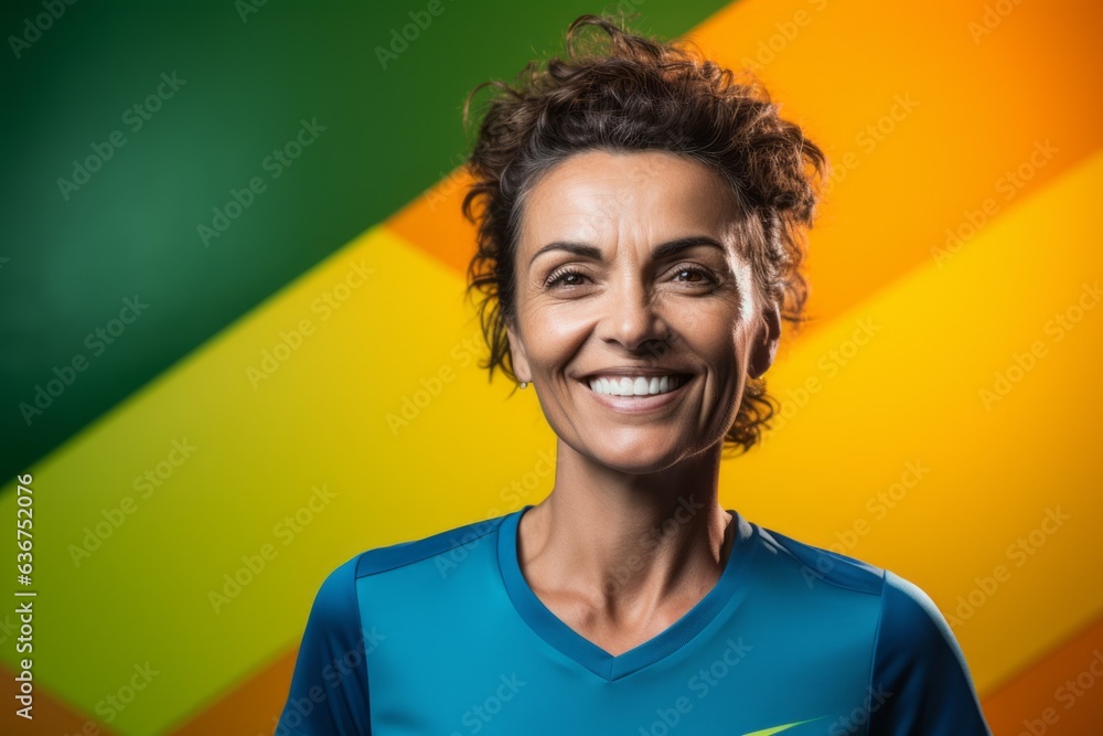 Portrait of a Brazilian woman in her 40s in an abstract background wearing a sporty polo shirt Portrait of a Brazilian woman in her 40s in an abstract background wearing a sporty polo shirt