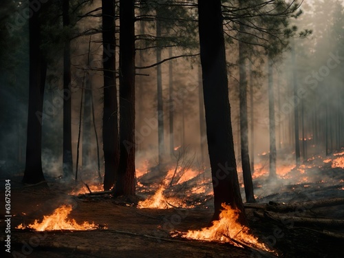 Natural disasters . A fire in the forest. Trees on fire