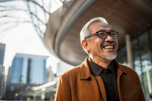 Portrait of mature Asian businessman with eyeglasses in the city © Eber Braun